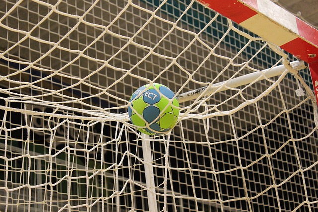 handball ball hitting the net